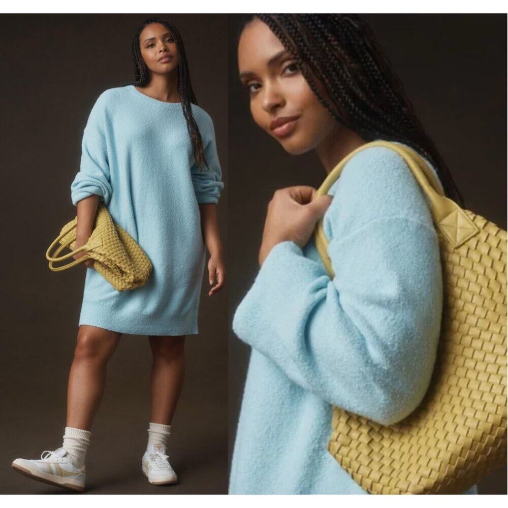 Daily Practice by Anthropologie Long-Sleeve Sweater Mini Dress in Sky Blue